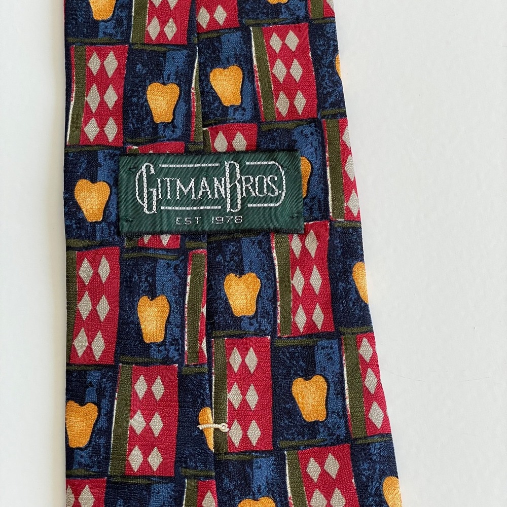 Gitman Bros Silk Tie Vintage Apple Diamond Geometric Teacher Preppy Navy Red